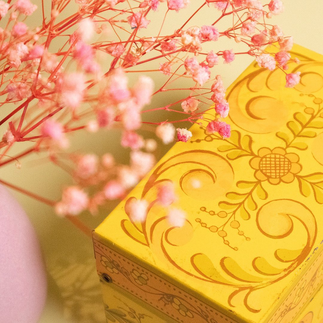 Yellow Flourished Avon Box