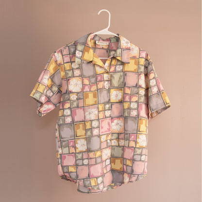 Pastel Grid Button Up | Size M