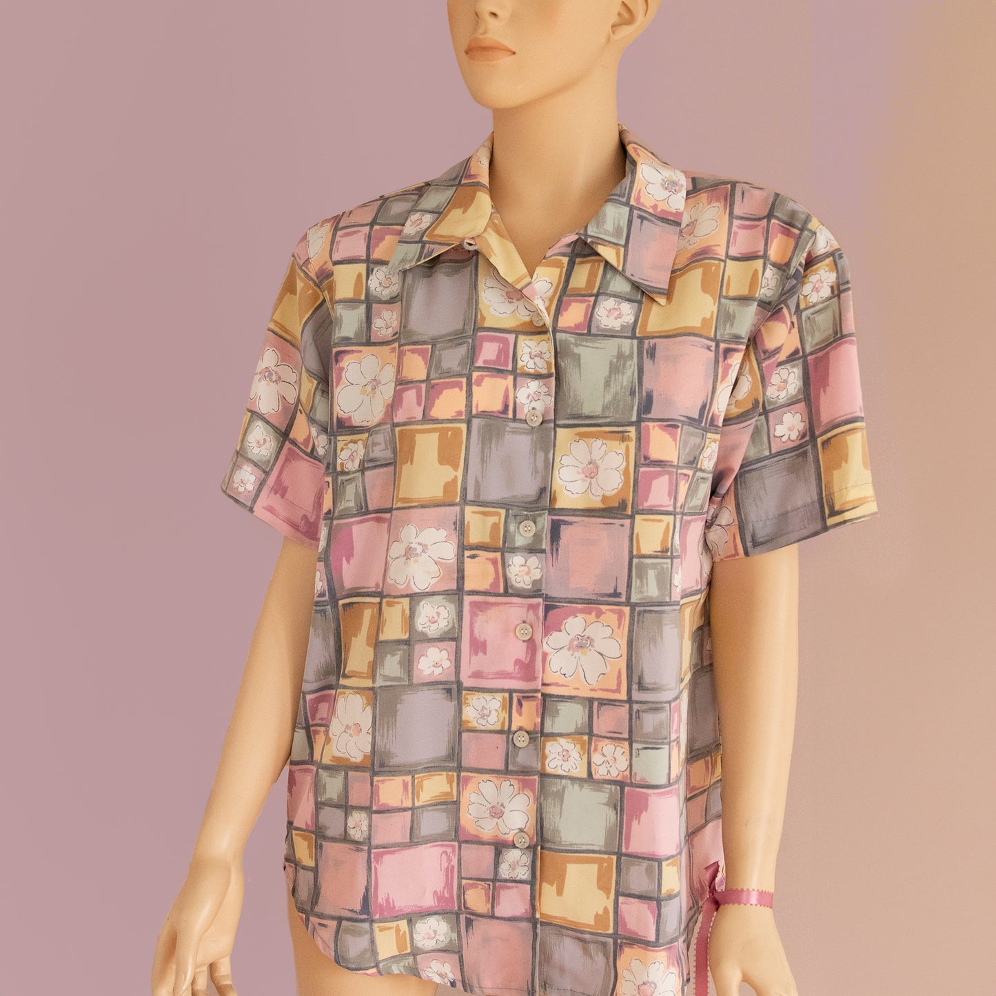 Pastel Grid Button Up | Size M