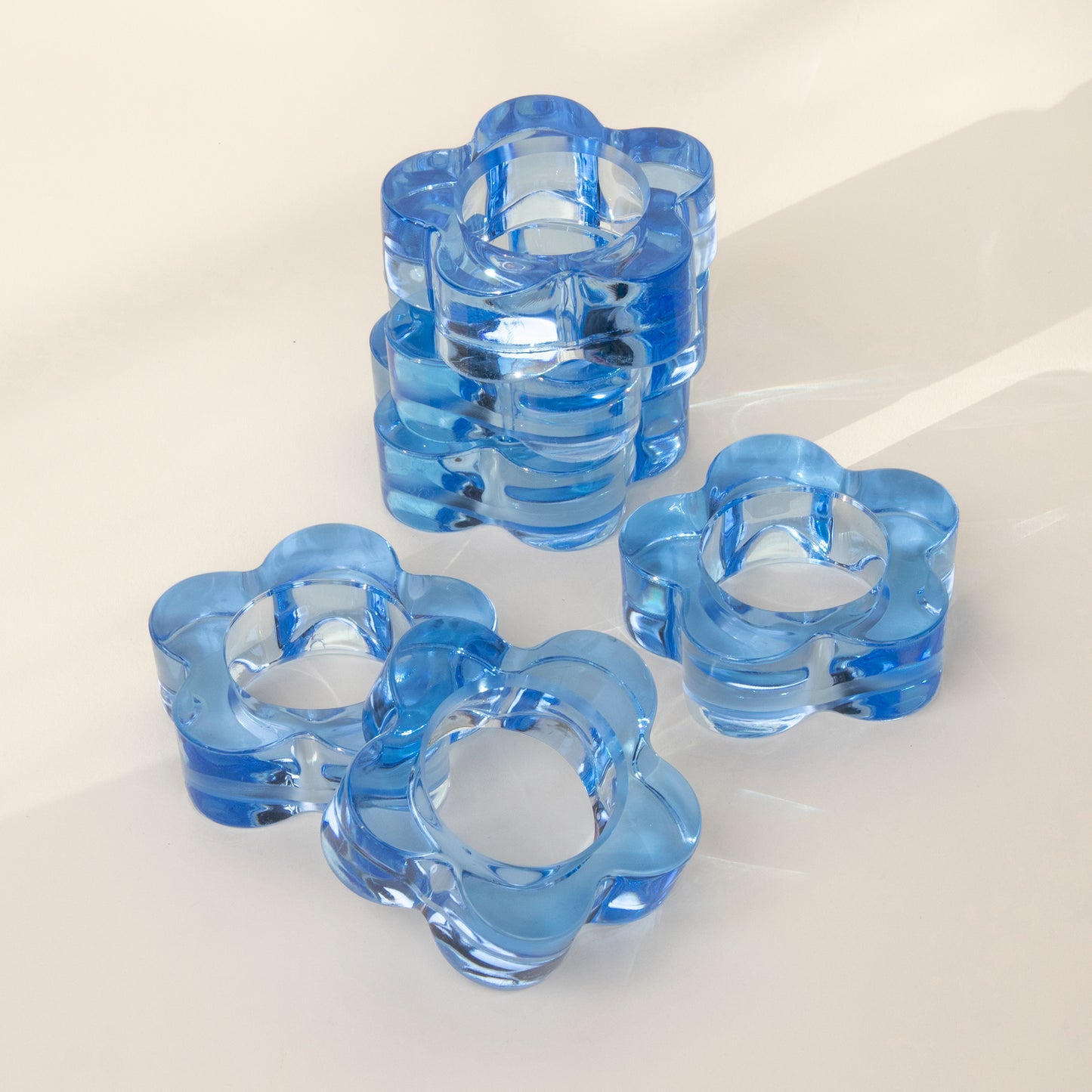 Blue Flower Napkin Ring Set