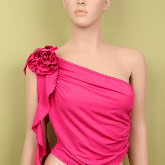 Pink Asymmetrical Flower Top