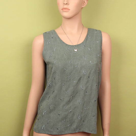 Sleeveless Moss Top with Flourishes - S