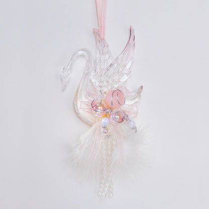 Swan Ornament with Pink Beading