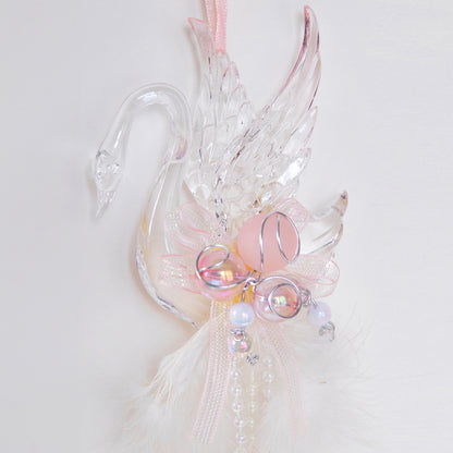 Swan Ornament with Pink Beading