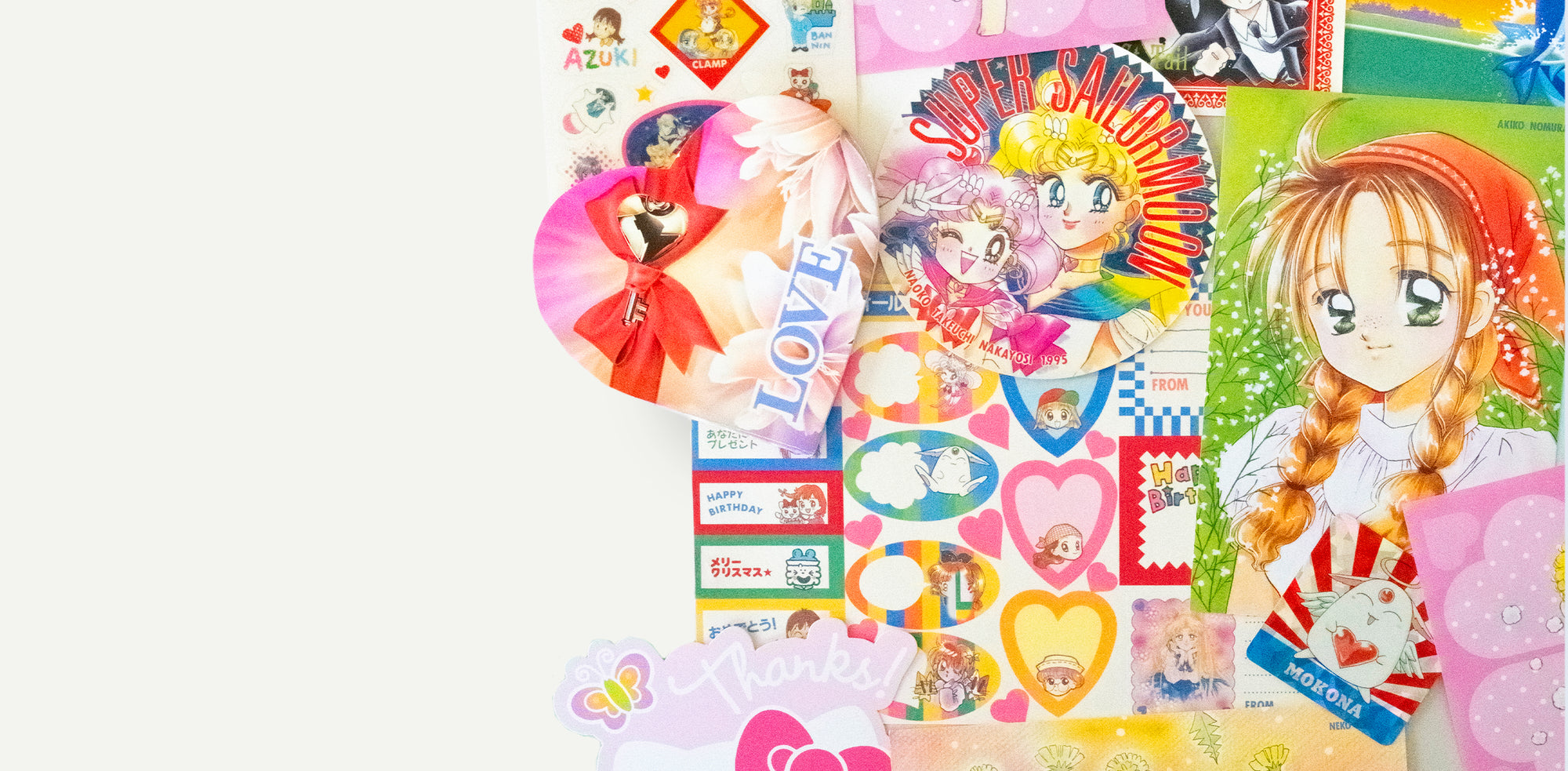 Colorful vintage kawaii stationery, stickers and magical-girl paper goods